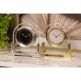 Wm.Widdop Glass Mantel Clock Silver Bezel & Stand