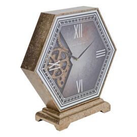 Wm Widdop Hexagonal Mantel Clock with Moving Gears 40cm