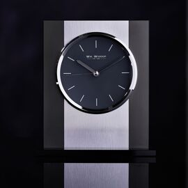 Wm. Widdop Glass and Brushed Aluminium Mantel Clock - Grey