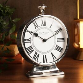 Wm.Widdop Round Silver Mantle Clock - 15cm