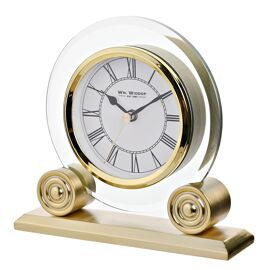 Wm. Widdop Glass & Gold Round Mantel Clock
