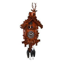 Qtz Cuckoo Clock - Lrg Wooden with Roundabout - 2 birds/Stag