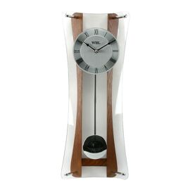 WBL Oak/Silver dial curved front pendulum Wall Clock