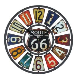 Hometime Wall Clock Route 66 USA Plates Arabic 40cm
