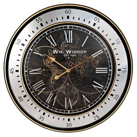 Wm Widdop Wall Clock with Moving Gears and World Map 80cm