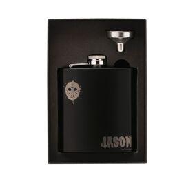 Warner Bros Friday 13th 6oz Matt Black Hip Flask With Funnel - Jason & Mask