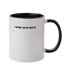 White Mug with Black Inner & Handle 11oz - I Work With Idiots