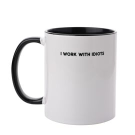 White Mug with Black Inner & Handle 11oz - I Work With Idiots