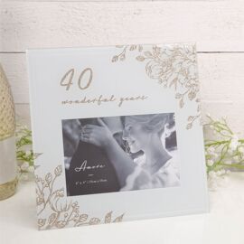 40 Wonderful Years Pale Grey Glass Gold Floral Frame 6" x 4"