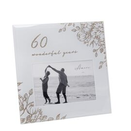 '60 Wonderful Years' Grey Glass Gold Floral Frame 6" x 4"