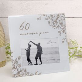 '60 Wonderful Years' Grey Glass Gold Floral Frame 6" x 4"