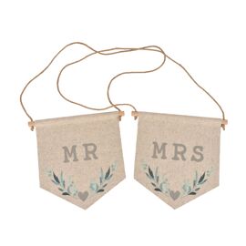 Love Story Set of 2 Canvas Chair Plaques "Mr" & "Mrs"