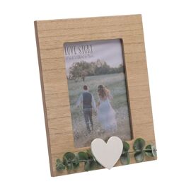 Love Story Rustic Frame with Heart and Leaves - 4" x 6"