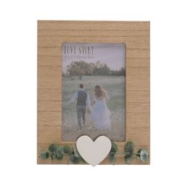 Love Story Rustic Frame with Heart and Leaves - 4" x 6"