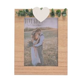 Love Story Rustic Frame with Heart and Leaves - 5" x 7"