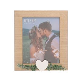 Love Story Rustic Frame with Heart and Leaves - 8" x 10"