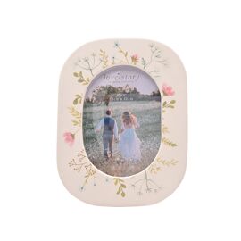 Love Story Ceramic Photo Frame 4" x 6" Oval Floral