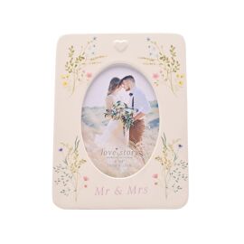 Love Story Ceramic Photo Frame 4" x 6" Floral - Mr & Mrs