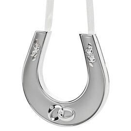 Amore Silver Plated Horse Shoe with Icon, Crystal and Ribbon