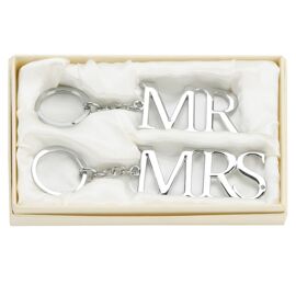 Amore Set of 2 Silverplated Keyrings 'Mr & Mrs'