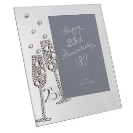 Anniversary Mirror Frame 4" x 6" Flute/Crystal 25th *(36/24)