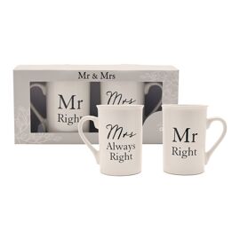 Amore 2 piece Mug Set - "Mr Right / Mrs Always Right"
