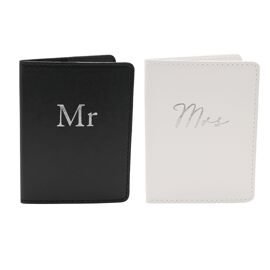 Amore Set of 2 Passport Holders Black & White - 'Mr & Mrs'