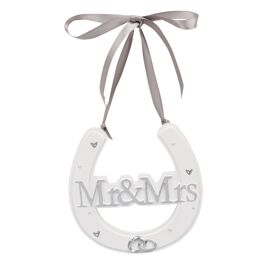 Amore White Resin Wedding Horse Shoe - Mr & Mrs