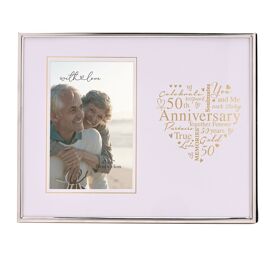 With Love Silver Heart Frame 4" x 6" - 50th Anniversary