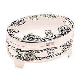 Oval Ant S/plated Trinket box with rose design