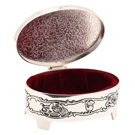 Oval Ant S/plated Trinket box with rose design