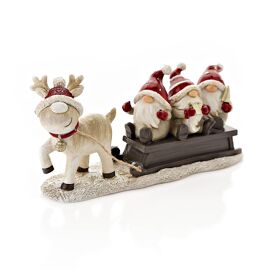 Gnomes in Sleigh with Reindeer Figurine