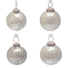 Set of 4 Silver Recycled Glass Baubles