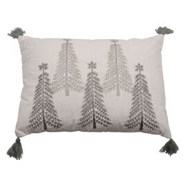 Rectangle Silver Tree Cushion with Tassles