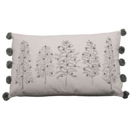 Rectangle Silver Tree Cushion with Pom Poms