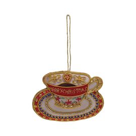 **MULTI 6** Hand Embellished Cup & Saucer Hanging Decoration