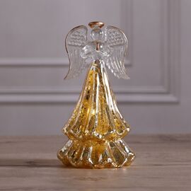 Gold Crackle Effect Glass Angel LED Light