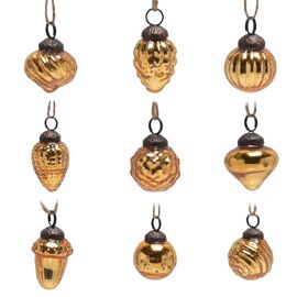Set of 9 Mini Gold Recycled Glass Baubles