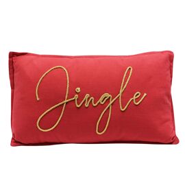 Red Embroidered Rectangular Jingle Cushion