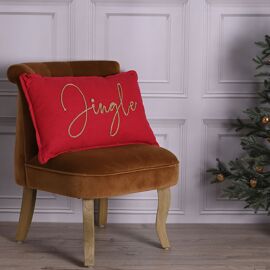 Red Embroidered Rectangular Jingle Cushion