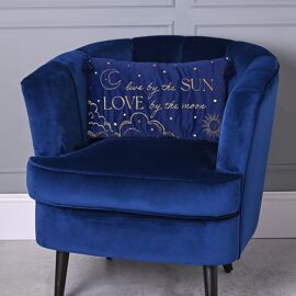 Blue Velvet Rectangular Cushion 'Live By The Sun'