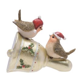 **MULTI 4** Robins On A Gold Bell Figurine