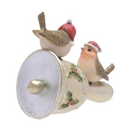 **MULTI 4** Robins On A Gold Bell Figurine