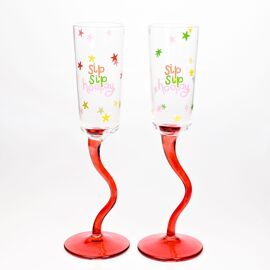 Raspberry Blossom Set of 2 Wavy Stem Flute Glasses