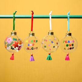 Raspberry Blossom Set of 4 Glass Baubles