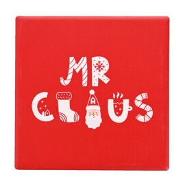 Set of 3 Square Ceramic Coasters - Mr Claus, Mrs Claus, Little Elf