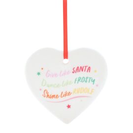 Ceramic Heart Ornament with Ribbon - Give Like Santa