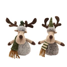 Set of 2 Fabric Sitting Moose Decoration