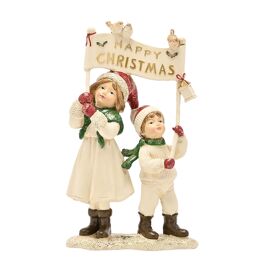 Victorian Girl & Boy Figurine 'Merry Christmas'
