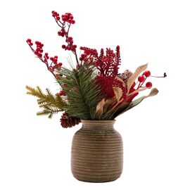 **Multi 6**Artificial Magnolia & Red Berries in Pot - 14"